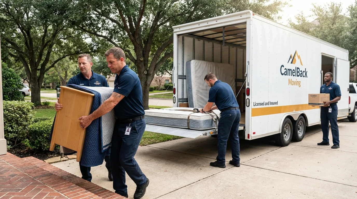 Crew loading residential truck for cross-state move from Dunkirk, MD
